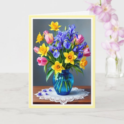 Moederdag Boeket van narcissen Iris & Tulpen Kaart (Orchidee)