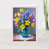 Moederdag Boeket van narcissen Iris & Tulpen Kaart (Voorkant)