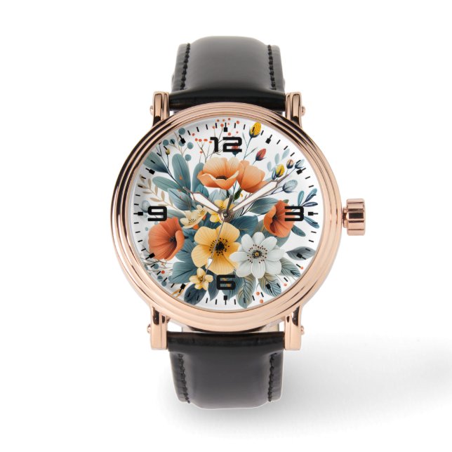 Moederdag Boho Bloemen Clipart-61983 Horloge (Voorkant)