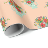 Moederdag Boho Bloemen illustratie roze Cadeaupapier (Rol Hoek)