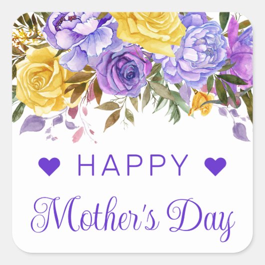 Moederdag Boho Lente Bloemen Vierkante Sticker (Voorkant)