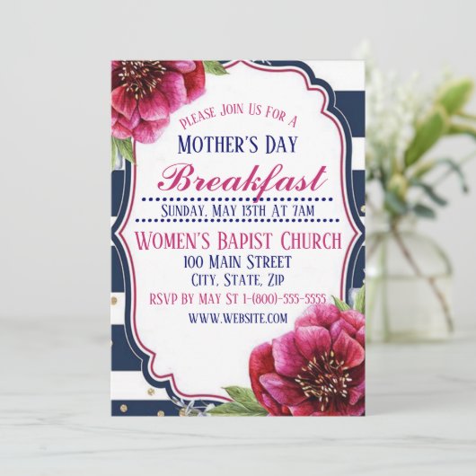 Moederdag Breakfast Invitation Flat Card Kaart (Staand voorkant)