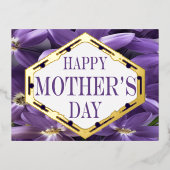 Moederdag Briefkaart Paarse flora en goudolie (Voorkant)