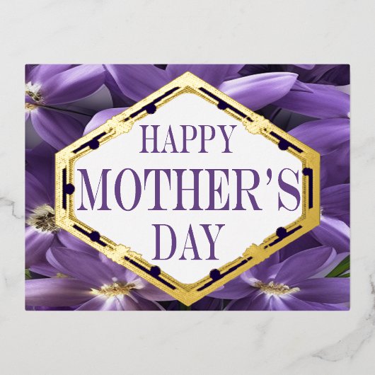 Moederdag Briefkaart Paarse flora en goudolie (Voorkant)