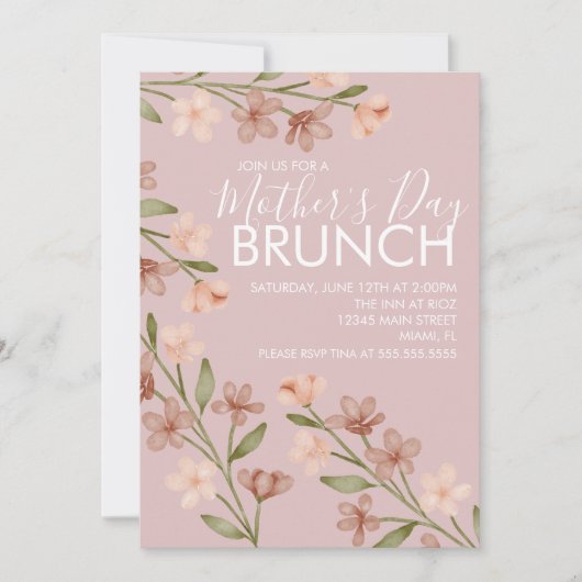 Moederdag Brunch Bloem Roze Uitnodiging (Voorkant)
