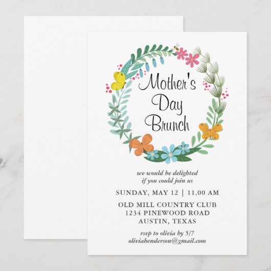 Moederdag Brunch Bloemen Garland krans Kaart (Voorkant / Achterkant)