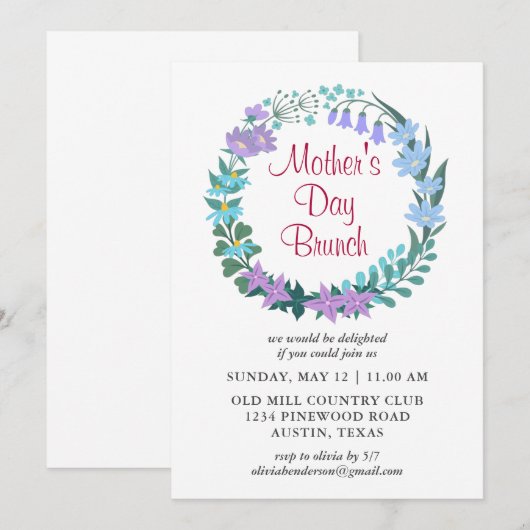 Moederdag Brunch Bloemen Garland krans Kaart (Voorkant / Achterkant)