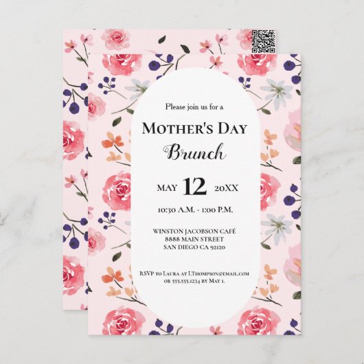 Moederdag brunch bloemenroze op maat briefkaart (Voorkant / Achterkant)