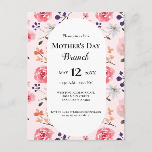 Moederdag brunch bloemenroze op maat briefkaart (Voorkant)