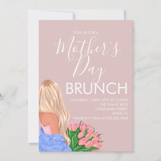Moederdag Brunch Bloemenschittering Roze Dames Kaart (Voorkant)