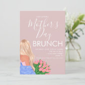 Moederdag Brunch Bloemenschittering Roze Dames Kaart (Staand voorkant)