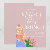 Moederdag Brunch Bloemenschittering Roze Dames Kaart (Voorkant / Achterkant)