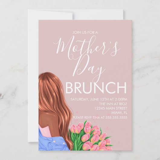 Moederdag brunch bloemige roze kaart (Voorkant)
