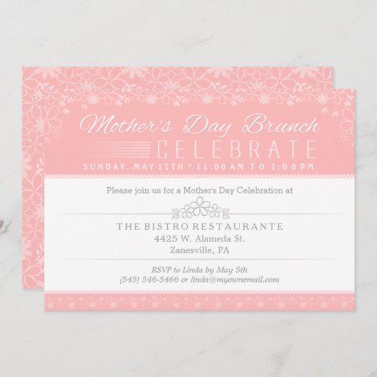 moederdag Brunch Celebration Invitation - Roze Kaart (Voorkant / Achterkant)