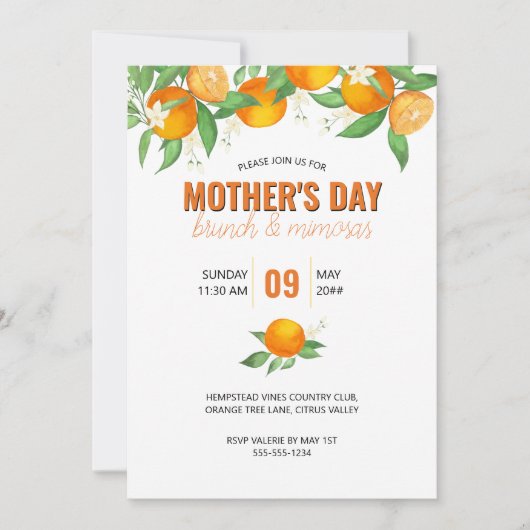 Moederdag Brunch Citrus Sinaasappels Invitation Kaart (Voorkant)