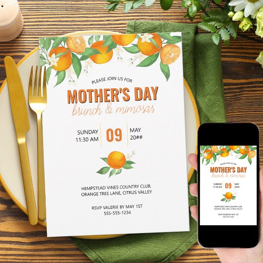 Moederdag Brunch Citrus Sinaasappels Invitation Kaart