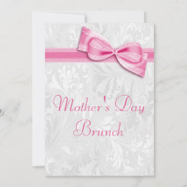Moederdag Brunch Damask en Roze Faux Bow Kaart
