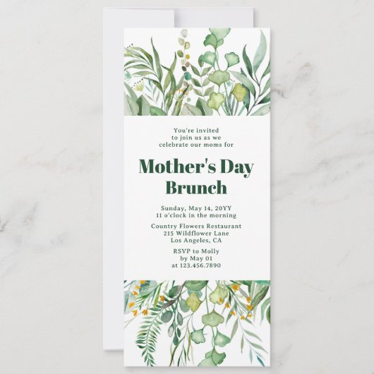 Moederdag Brunch Elegant Botanische Waterverf Kaart (Voorkant)