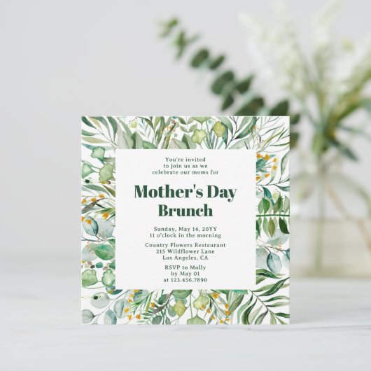 Moederdag Brunch Elegant Botanische Waterverf Kaart (Staand voorkant)