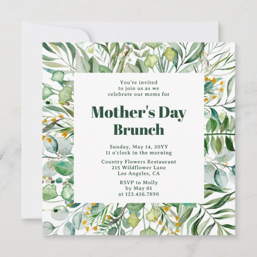 Moederdag Brunch Elegant Botanische Waterverf Kaart (Voorkant)