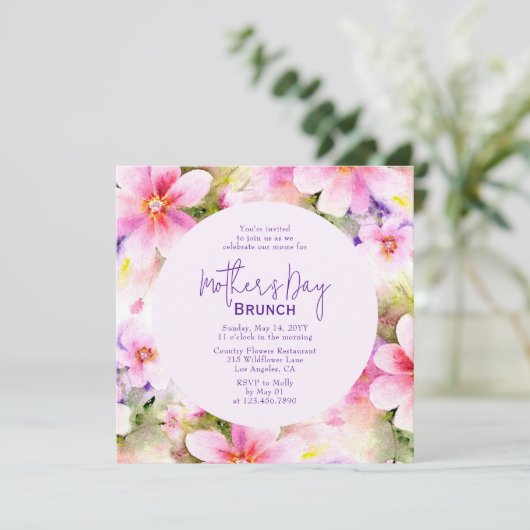 Moederdag Brunch Elegant Waterverf Flowers Kaart (Staand voorkant)