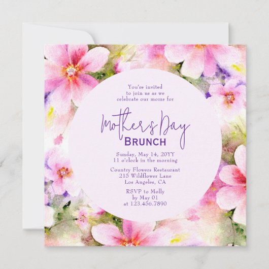 Moederdag Brunch Elegant Waterverf Flowers Kaart (Voorkant)