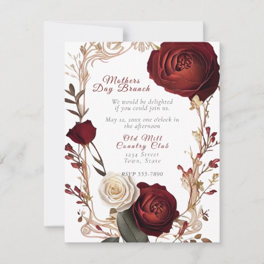 Moederdag Brunch Elegante Rode Witte Rozen Kaart (Voorkant)
