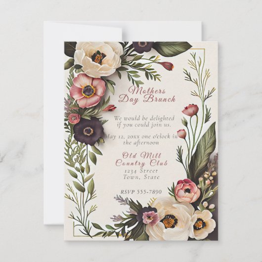 Moederdag Brunch Elegante Waterverf Bloemen Kaart (Voorkant)