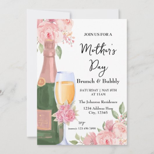 Moederdag Brunch en Bubble Invitation Kaart (Voorkant)