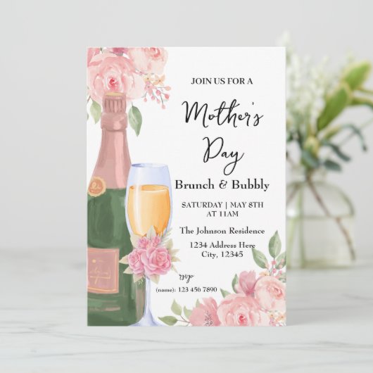 Moederdag Brunch en Bubble Invitation Kaart (Staand voorkant)