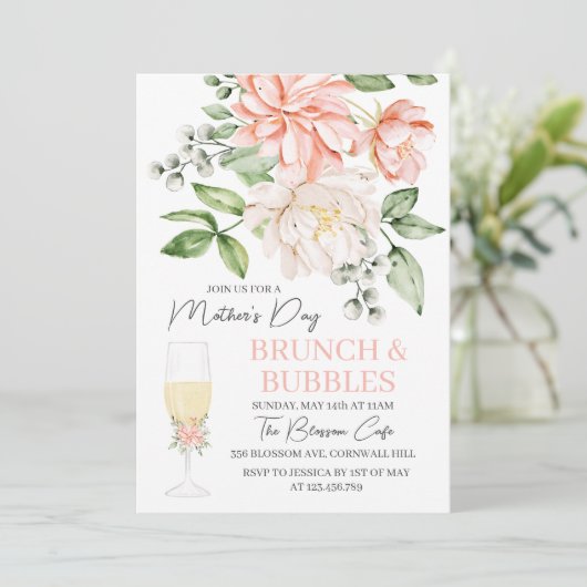 Moederdag Brunch en Bubbles Floral Kaart (Staand voorkant)