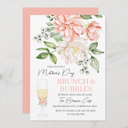 Moederdag Brunch en Bubbles Floral Kaart (Voorkant / Achterkant)