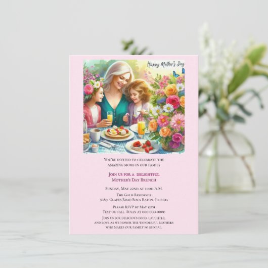 Moederdag Brunch Familie Uitnodiging (Staand voorkant)