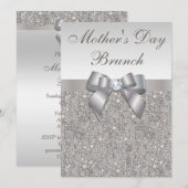 moederdag Brunch Faux Silver Jewels en Bow Kaart (Voorkant / Achterkant)