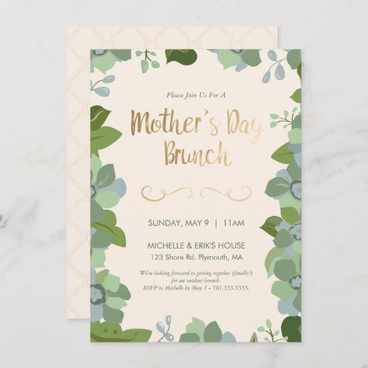 moederdag Brunch - Floral, Griekse uitnodiging (Voorkant / Achterkant)