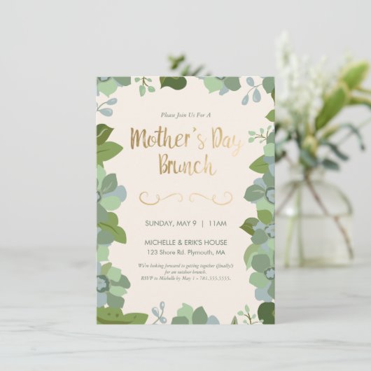 moederdag Brunch - Floral, Griekse uitnodiging (Staand voorkant)