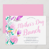 Moederdag brunch floral waterverf roze kaart (Voorkant / Achterkant)