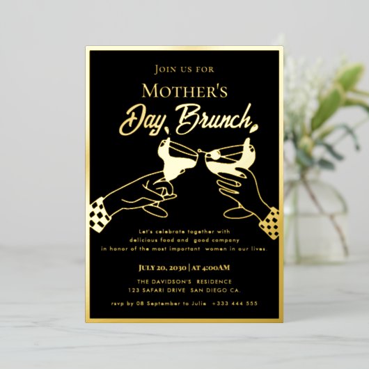 Moederdag Brunch Folie Uitnodiging (Staand Voorkant)