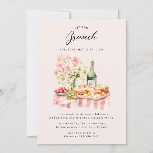 Moederdag Brunch Gebak Pannenkoeken en Prosecco Kaart (Voorkant)