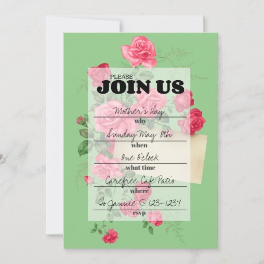 Moederdag Brunch Handwrite Uitnodiging (Voorkant)