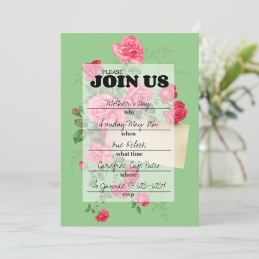 Moederdag Brunch Handwrite Uitnodiging (Staand voorkant)