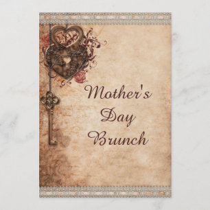 moederdag Brunch Hearts Lock and Key Kaart