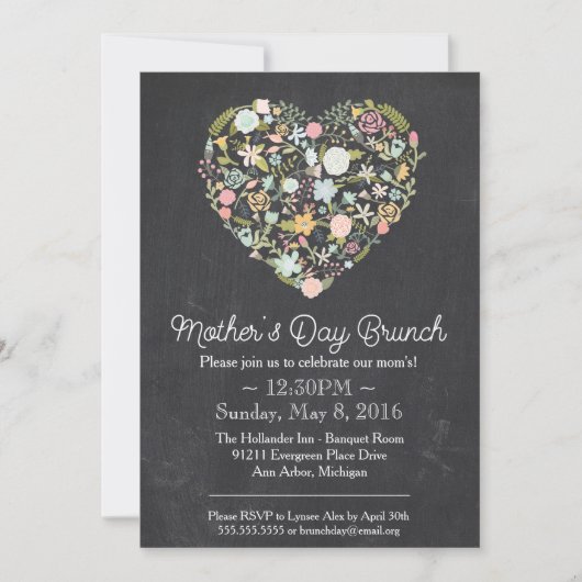 moederdag Brunch Invitation, Floral Chalkboard Kaart (Voorkant)