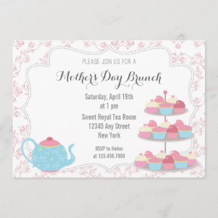 moederdag Brunch Invitation Floral Pink Kaart