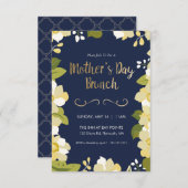 moederdag Brunch Invitation, Floral w/Gold Kaart (Voorkant / Achterkant)