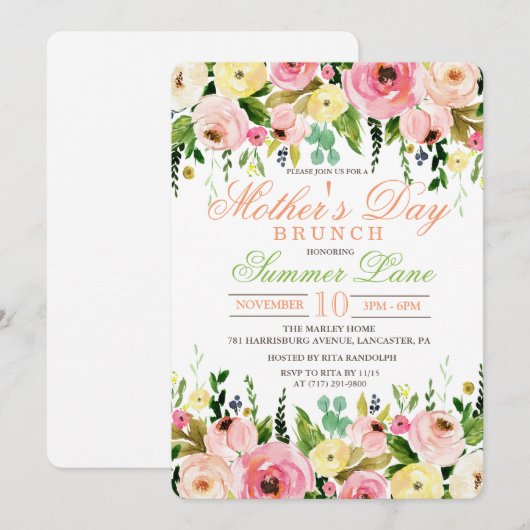 moederdag Brunch Invitation Kaart (Voorkant / Achterkant)