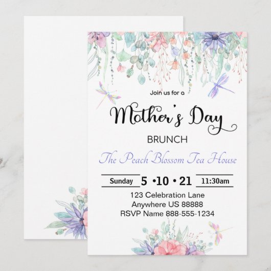 Moederdag Brunch Invitation Kaart (Voorkant / Achterkant)