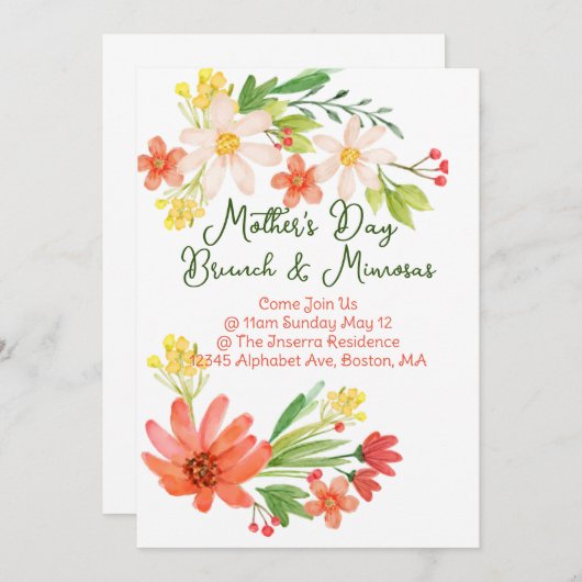 Moederdag Brunch Invitation Kaart (Voorkant / Achterkant)