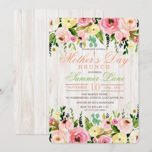 moederdag Brunch Invitation Kaart (Voorkant / Achterkant)