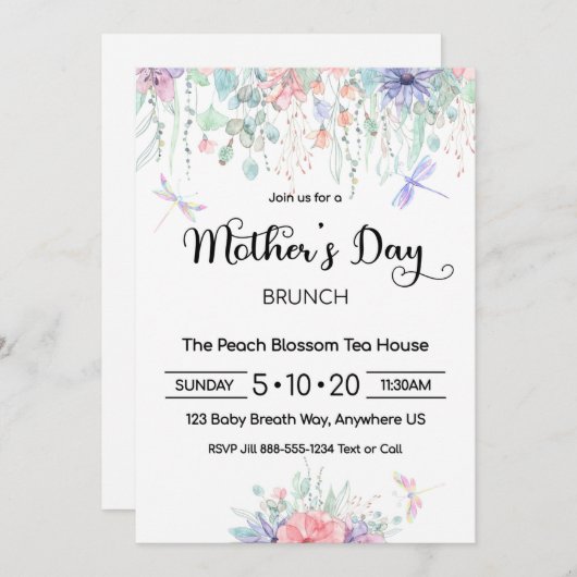 Moederdag Brunch Invitation Kaart (Voorkant / Achterkant)